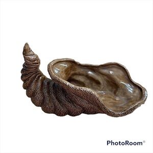 Vintage Ceramic Cornucopia Brown Thanksgiving Fall Decoration